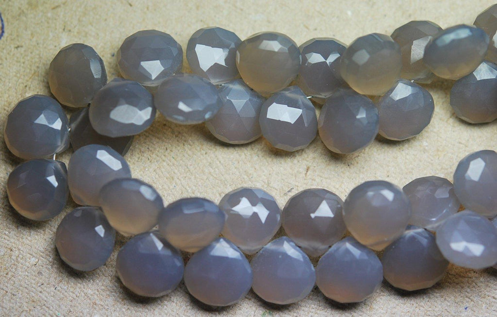 8 Inch Long Strand Grey Chalcedony Faceted Heart Shape Briolette's, 10-11Superb-Finest Quality - Jalvi & Co.