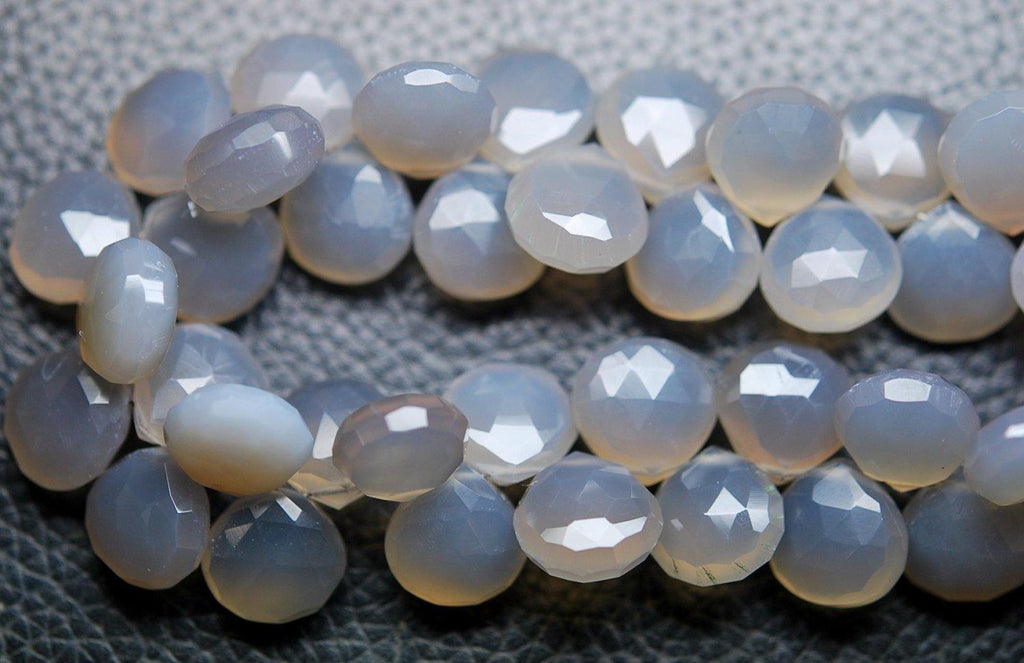 8 Inch Long Strand Grey Chalcedony Faceted Heart Shape Briolette's, 10-11Superb-Finest Quality - Jalvi & Co.