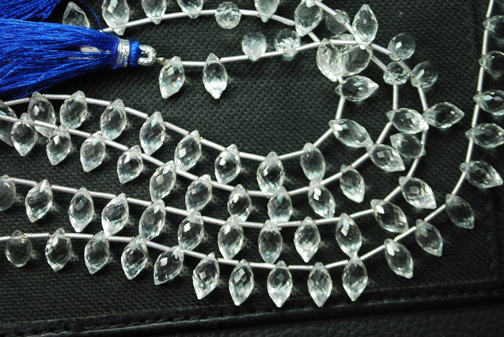 8 Inch Long Strand Superb-Finest Quality Rock Crystal Faceted Dew Drops Shape Briolettes-9-10mm Size - Jalvi & Co.