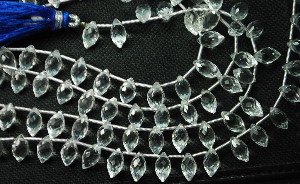 8 Inch Long Strand Superb-Finest Quality Rock Crystal Faceted Dew Drops Shape Briolettes-9-10mm Size - Jalvi & Co.