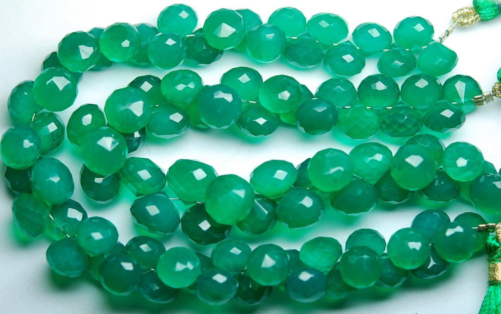 8 Inch Long Strand,Superb-Emerald Green Onyx Faceted Onion Shape Briolettes, 7-8mm Size,Superb Item - Jalvi & Co.