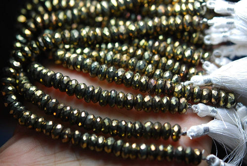 8 Inch Mystic Gold, Black Spinel Faceted Rondelles Beads Shape 7-8mm - Jalvi & Co.