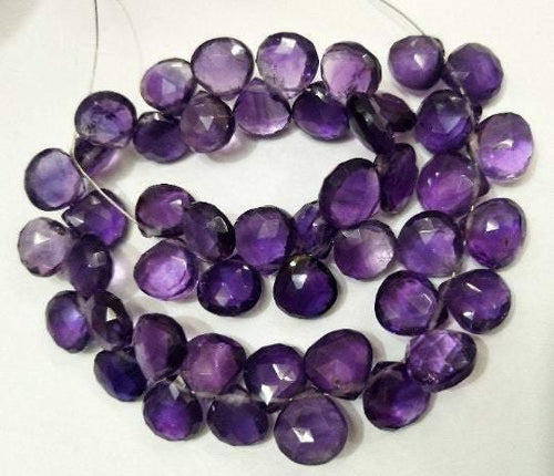 8 Inch Natural Purple Amethyst Faceted Heart Shape Briolettes 7.5-9mm - Jalvi & Co.