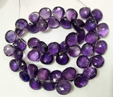 8 Inch Natural Purple Amethyst Faceted Heart Shape Briolettes 7.5-9mm