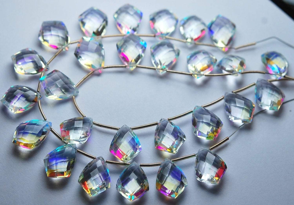 8 Inch Strand, 12 Beads,Superb Mystic Rainbow Quartz Faceted Fancy Shape Briolettes, 12X16mm Approx - Jalvi & Co.