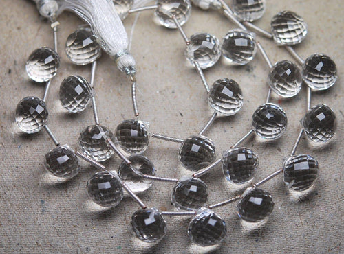 8 Inch Strand, 12 Pcs,Rock Crystal Quartz Faceted Onion Shape, 11-12mm Long - Jalvi & Co.