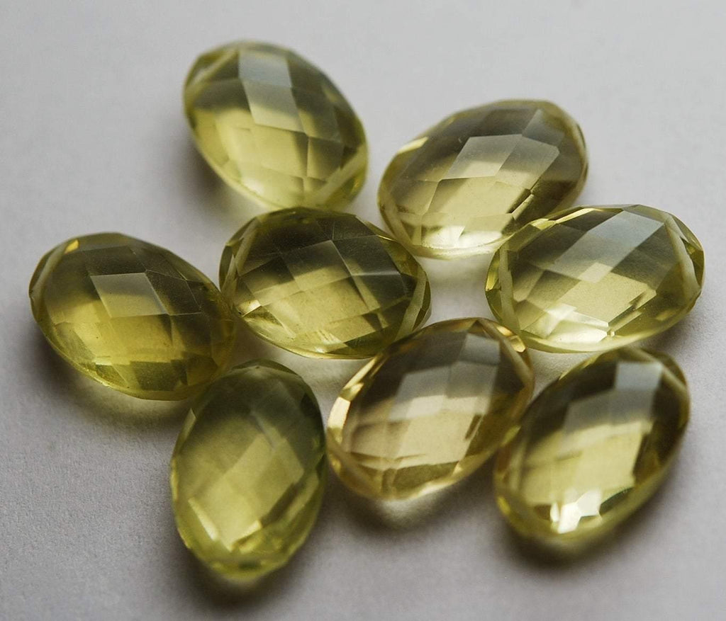 8 Inch Strand, 14 Pieces Natural Lemon Quartz Faceted Oval Shaped Briolettes, 8X12mm - Jalvi & Co.