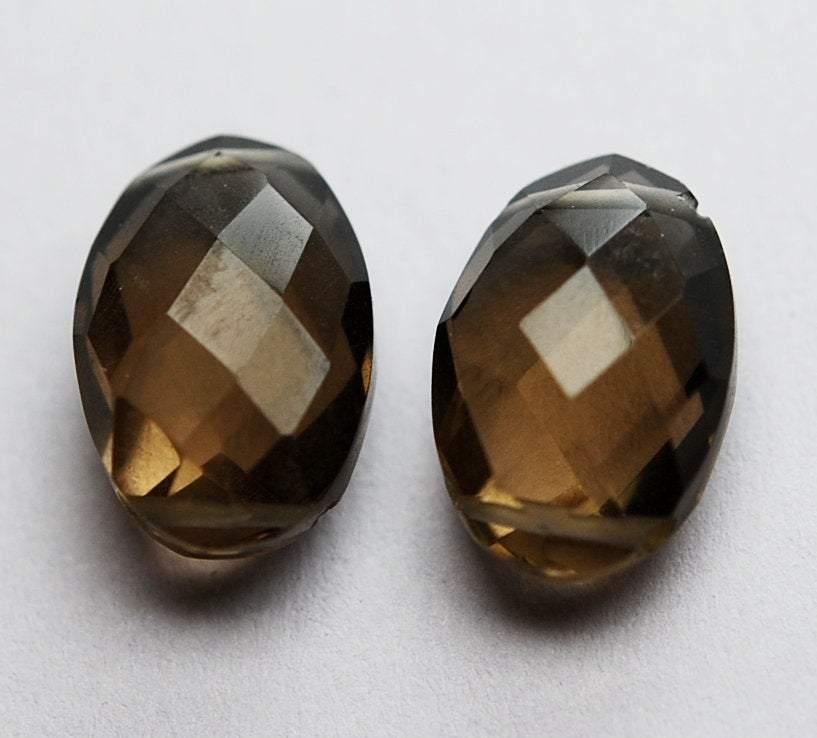 8 Inch Strand, 14 Pieces Natural Smoky Quartz Faceted Oval Shaped Briolettes, 8X12mm - Jalvi & Co.