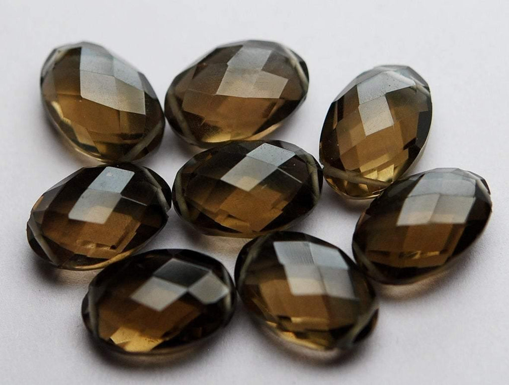 8 Inch Strand, 14 Pieces Natural Smoky Quartz Faceted Oval Shaped Briolettes, 8X12mm - Jalvi & Co.