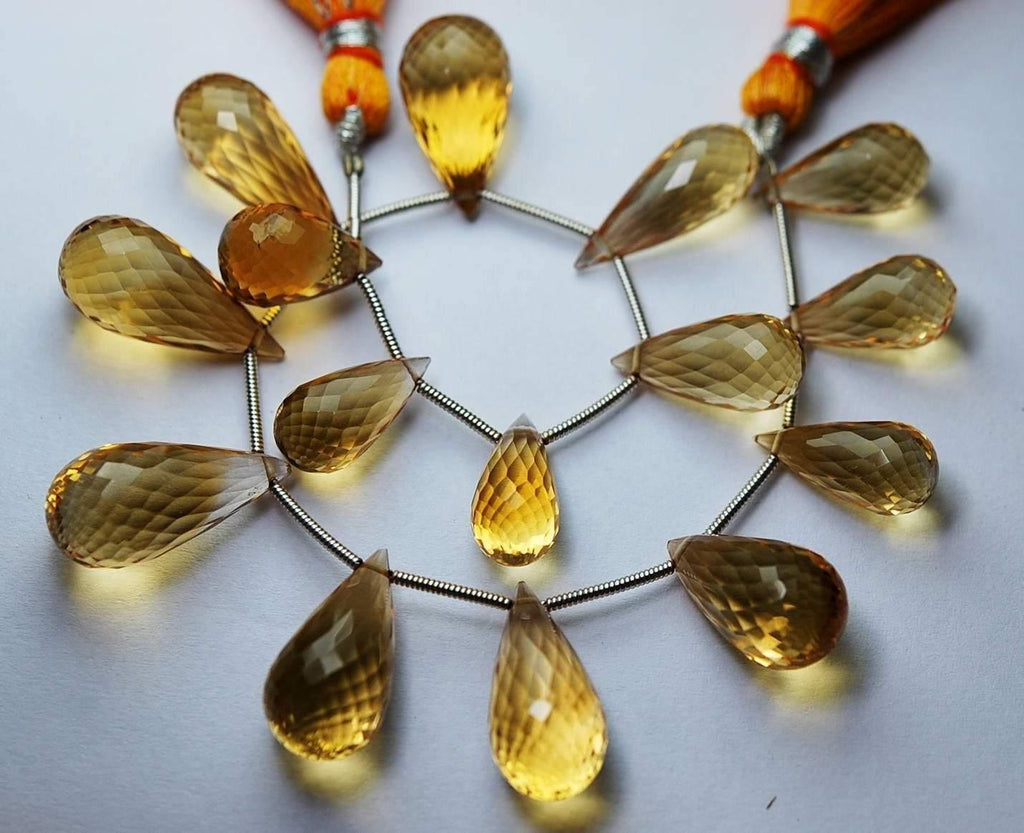 8 Inch Strand, 149 Carats,Finist Quality, Natural Citrine Micro Faceted Drops Shape Briolettes, 15-22mm Long, - Jalvi & Co.