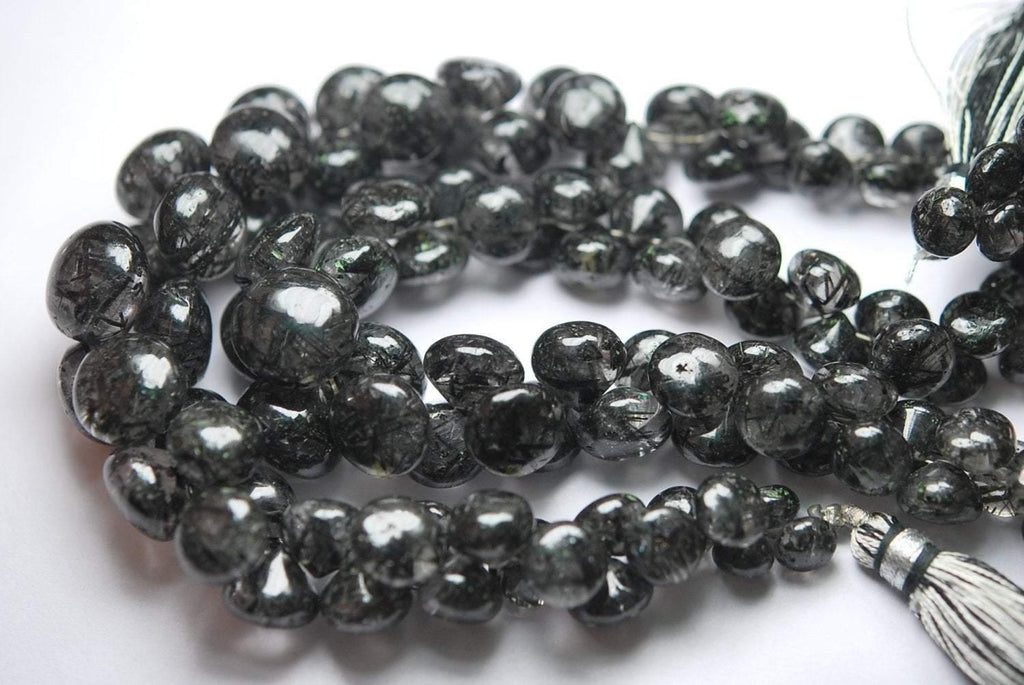 8 Inch Strand, 215 Carats,Rare Black Tourmalinated Smooth Onion Shape Briolettes,Size 7-12mm - Jalvi & Co.