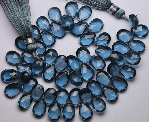 8 Inch Strand, 44 Beads,Superb-Finest Topaz Quality, London Blue Quartz Faceted Pear Shape Briolettes, 7X10mm Size, - Jalvi & Co.