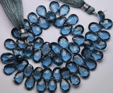 8 Inch Strand, 44 Beads,Superb-Finest Topaz Quality, London Blue Quartz Faceted Pear Shape Briolettes, 7X10mm Size,
