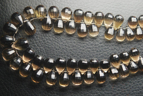 8 Inch Strand, AAA Quality Smoky Quartz Step Cut Faceted Drops Shape Briolette's, 8-9mm Long Great Quality - Jalvi & Co.