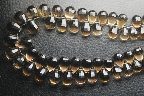 8 Inch Strand, AAA Quality Smoky Quartz Step Cut Faceted Drops Shape Briolette's, 8-9mm Long Great Quality - Jalvi & Co.