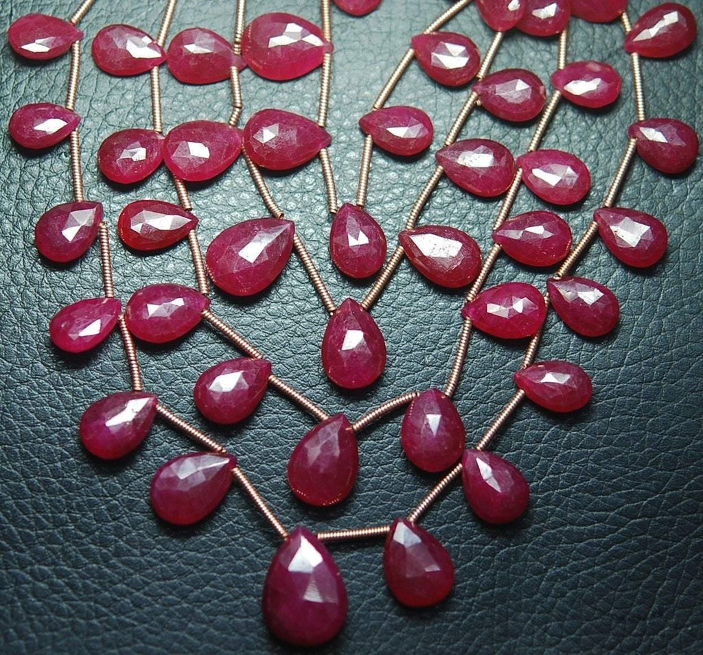 8 Inch Strand Dyed Ruby Faceted Pear Shape Briolettes, 10-14mm Size - Jalvi & Co.