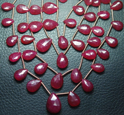 8 Inch Strand Dyed Ruby Faceted Pear Shape Briolettes, 10-14mm Size - Jalvi & Co.
