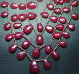 8 Inch Strand Dyed Ruby Faceted Pear Shape Briolettes, 10-14mm Size