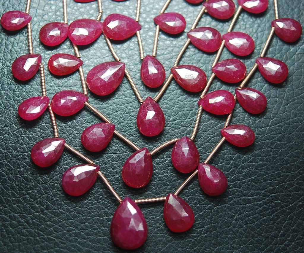 8 Inch Strand Dyed Ruby Faceted Pear Shape Briolettes, 10-14mm Size - Jalvi & Co.