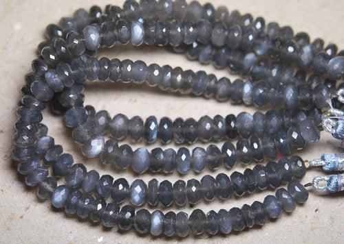 8 Inch Strand, Finest Aaa Quality Dark Grey Moonstone Faceted Rondelles, 7-8mm Size - Jalvi & Co.