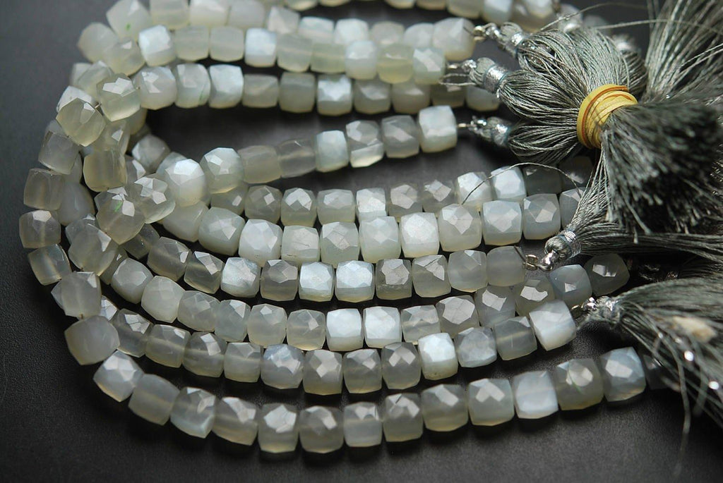 8 Inch Strand, Finest Quality Grey Moonstone Faceted Box Shape Briolette's, 6-7mm Size - Jalvi & Co.