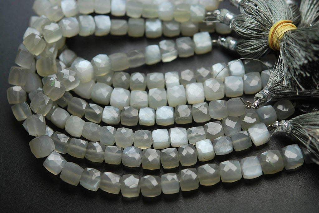 8 Inch Strand, Finest Quality Grey Moonstone Faceted Box Shape Briolette's, 6-7mm Size - Jalvi & Co.