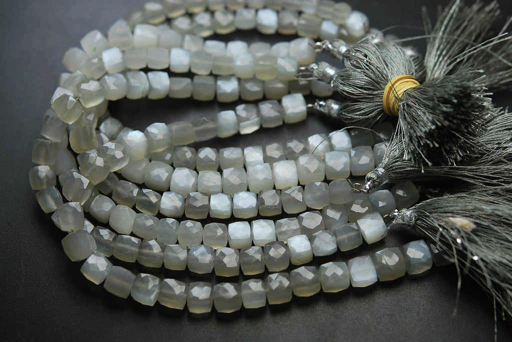 8 Inch Strand, Finest Quality Grey Moonstone Faceted Box Shape Briolette's, 6-7mm Size - Jalvi & Co.