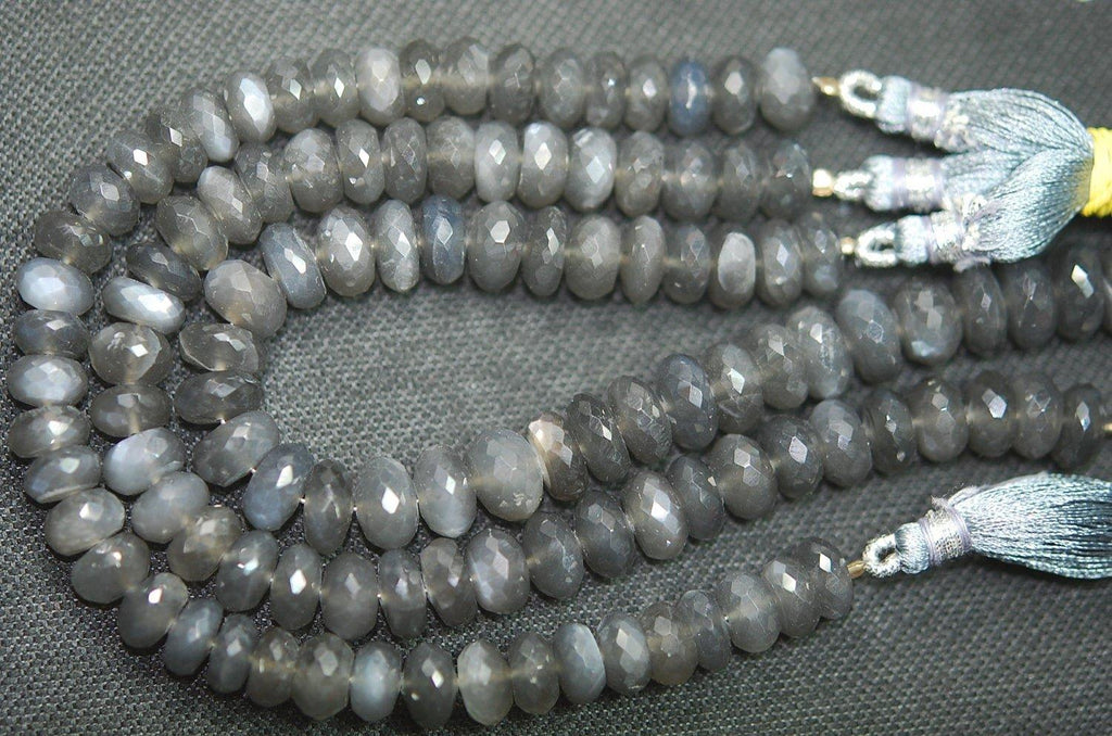 8 Inch Strand, Finest Quality Grey Moonstone Faceted Rondelles, 7-8mm Size - Jalvi & Co.