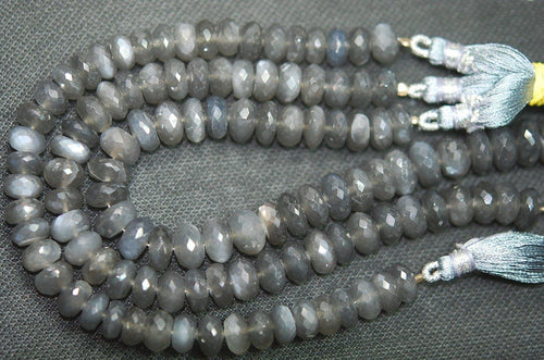 8 Inch Strand, Finest Quality Grey Moonstone Faceted Rondelles, 7-8mm Size - Jalvi & Co.
