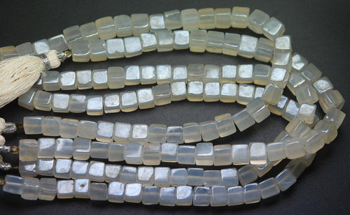 8 Inch Strand, Finest Quality Grey Moonstone Smooth Box Shape Briolettes, 5-6mm Size - Jalvi & Co.