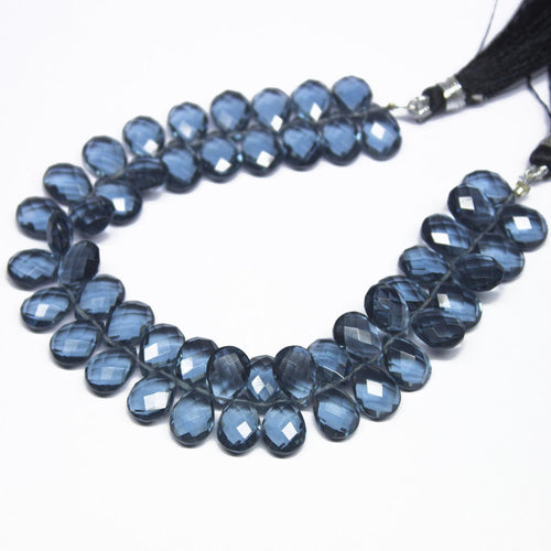 8 Inch Strand, Finest Quality, London Blue Quartz Faceted Pear Shape Briolettes, 7X10mm - Jalvi & Co.