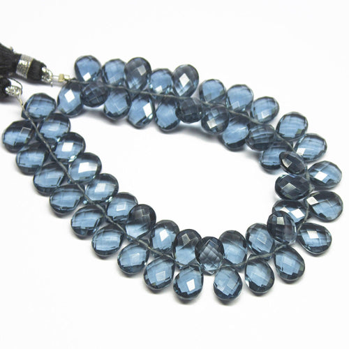 8 Inch Strand, Finest Quality, London Blue Quartz Faceted Pear Shape Briolettes, 7X10mm - Jalvi & Co.