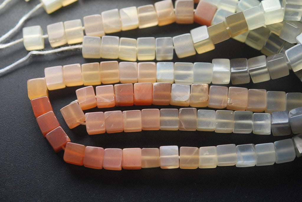 8 Inch Strand, Finest Quality Multi Moonstone Smooth Box Shape Briolettes, 5-6mm Size - Jalvi & Co.