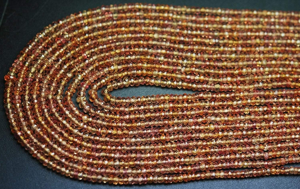 8 Inch Strand, Finest Quality, Natural orange Sapphire Micro Faceted Rondelles Beads 2.75-3mm Aprx - Jalvi & Co.