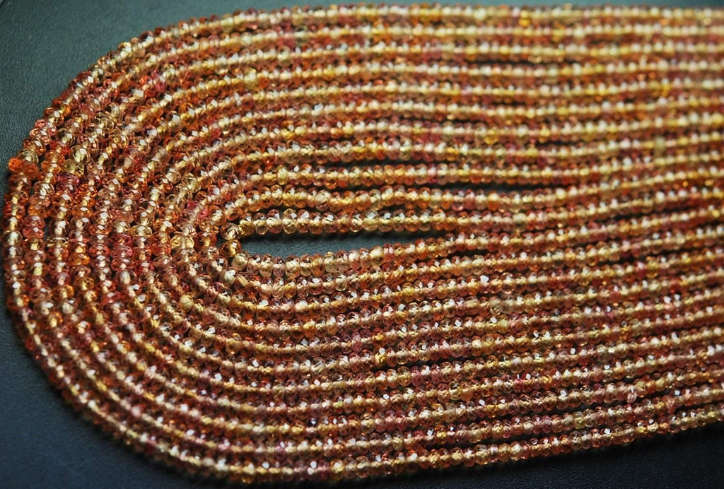 8 Inch Strand, Finest Quality, Natural orange Sapphire Micro Faceted Rondelles Beads 2.75-3mm Aprx - Jalvi & Co.