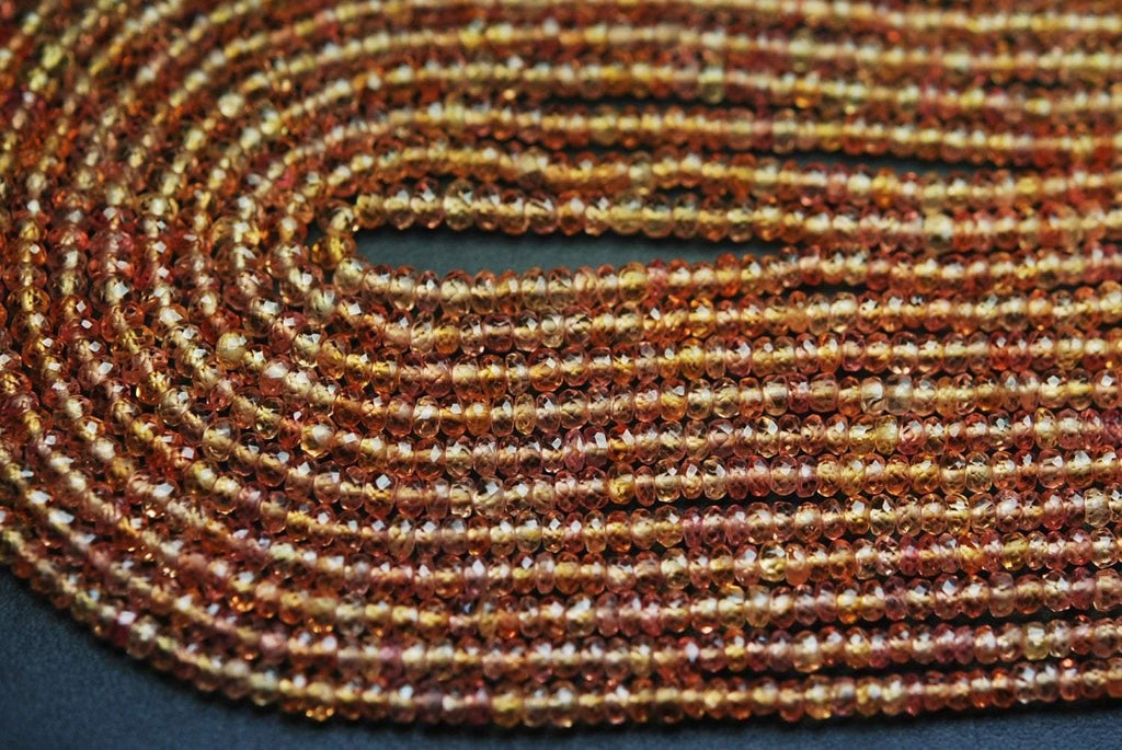 8 Inch Strand, Finest Quality, Natural orange Sapphire Micro Faceted Rondelles Beads 2.75-3mm Aprx - Jalvi & Co.