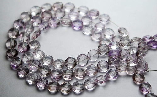 8 Inch Strand, Finest Quality, Natural Pink Amethyst Faceted Coins Beads, 8mm - Jalvi & Co.