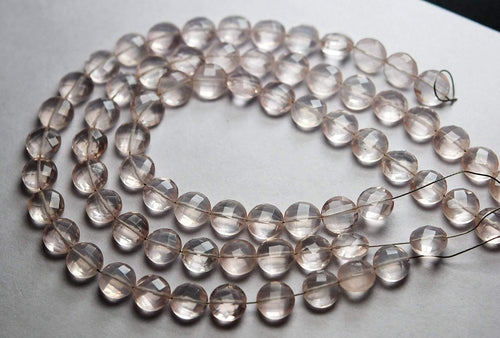 8 Inch Strand, Finest Quality, Natural Rose Quartz Faceted Coins Beads, 8mm - Jalvi & Co.
