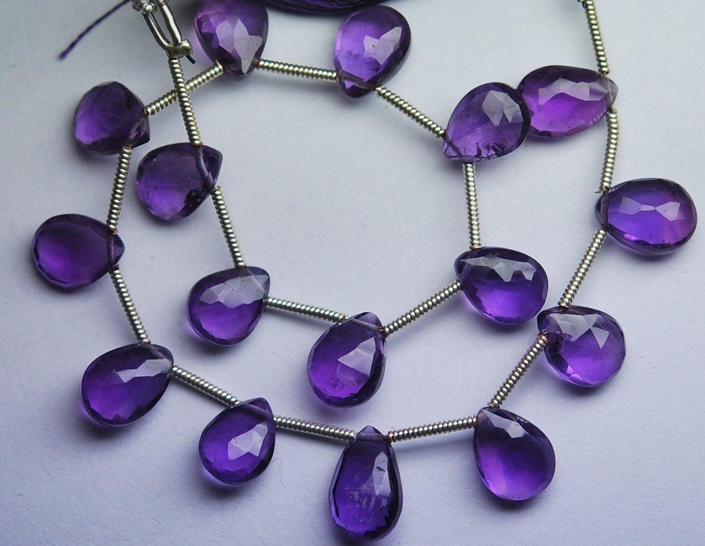 8 Inch Strand, Finest Quality Purple Amethyst Micro Faceted Pear Shape Briolette's, 8-9mm Size - Jalvi & Co.