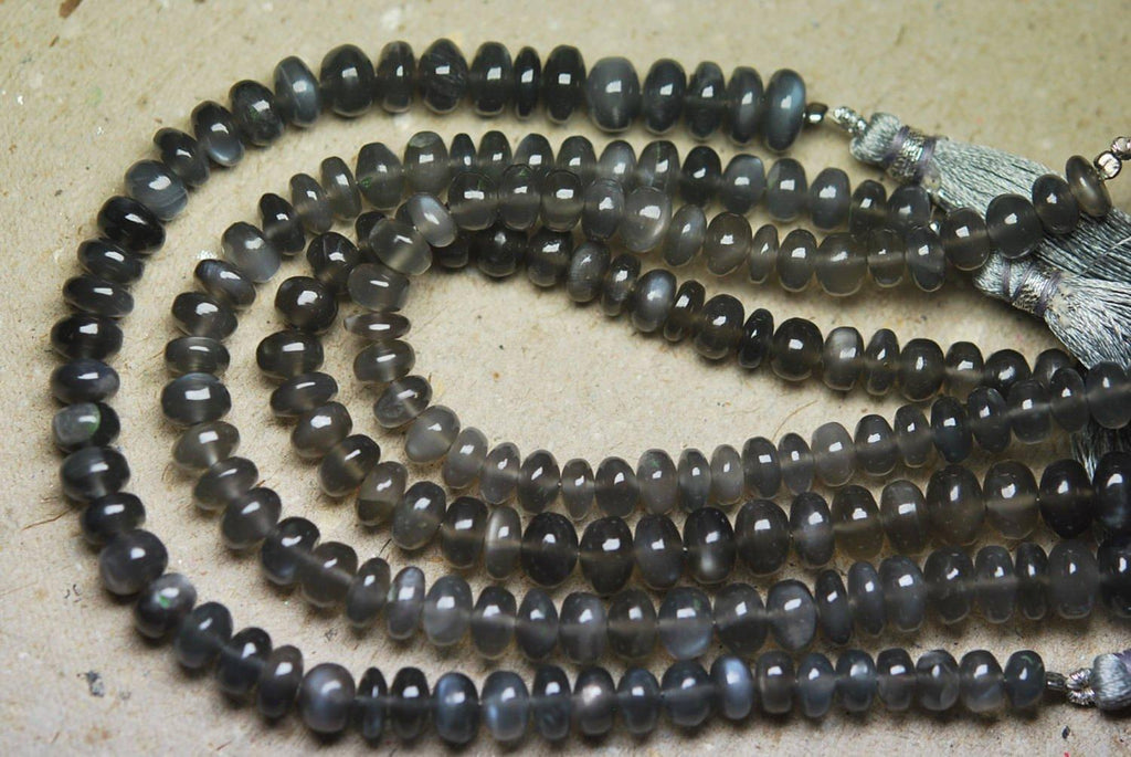 8 Inch Strand, Finest Quality,Grey Moonstone Smooth Rondelles, 7-8mm Size - Jalvi & Co.