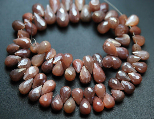 8 Inch Strand, Finest Quality,Mystic Peach Moonstone Faceted Tear Drops Shape, 10-11mm Size - Jalvi & Co.