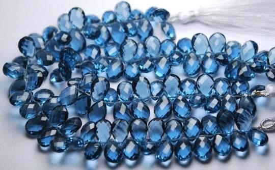 8 Inch Strand London Blue Quartz Faceted Pear Shape Briolettes, 8X12mm Size - Jalvi & Co.