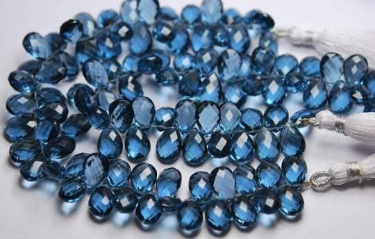 8 Inch Strand London Blue Quartz Faceted Pear Shape Briolettes, 8X12mm Size - Jalvi & Co.