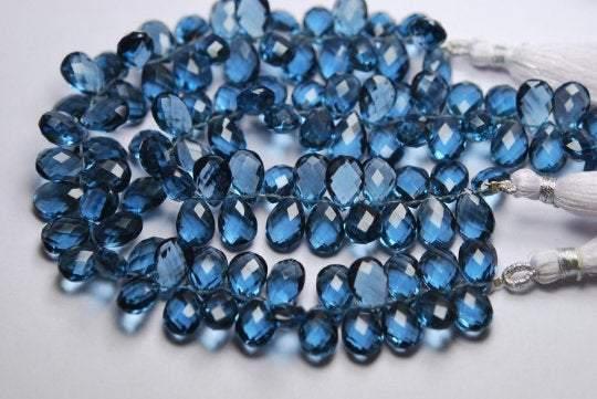 8 Inch Strand London Blue Quartz Faceted Pear Shape Briolettes, 8X12mm Size - Jalvi & Co.