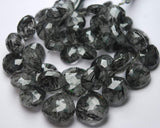 8 Inch Strand Natural Black Rutilated Quartz Faceted Heart Shape Briolettes, 11-17mm Aprx.