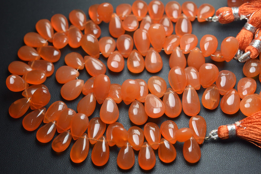 8 Inch Strand, Natural Carnelian Smooth Pear Shape Briolettes, 11-12mm Size, - Jalvi & Co.