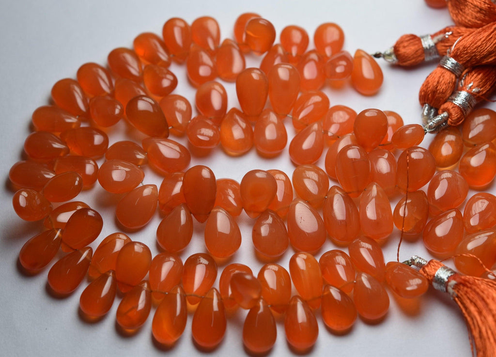 8 Inch Strand, Natural Carnelian Smooth Pear Shape Briolettes, 11-12mm Size, - Jalvi & Co.