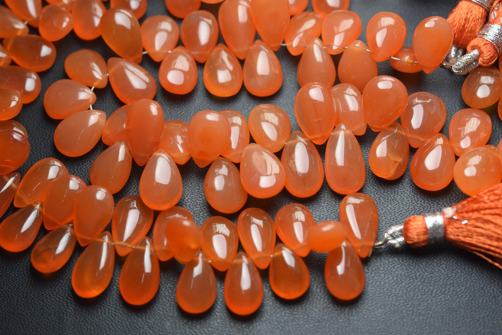 8 Inch Strand, Natural Carnelian Smooth Pear Shape Briolettes, 11-12mm Size, - Jalvi & Co.