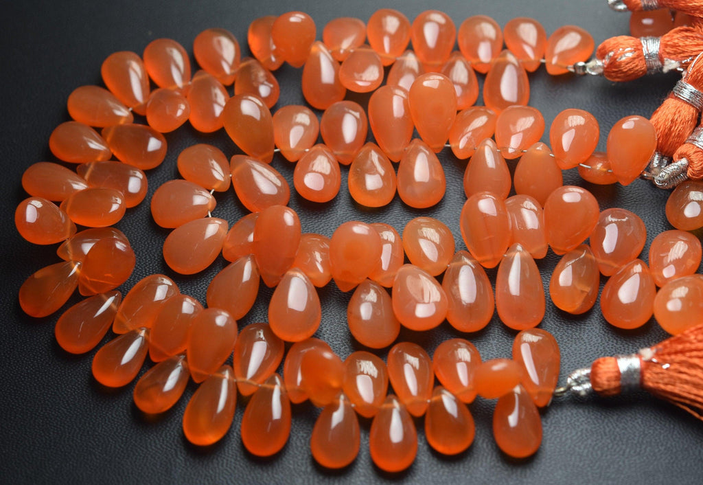 8 Inch Strand, Natural Carnelian Smooth Pear Shape Briolettes, 11-12mm Size, - Jalvi & Co.