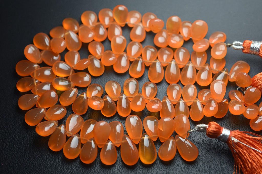 8 Inch Strand, Natural Carnelian Smooth Pear Shape Briolettes, 11-12mm Size, - Jalvi & Co.